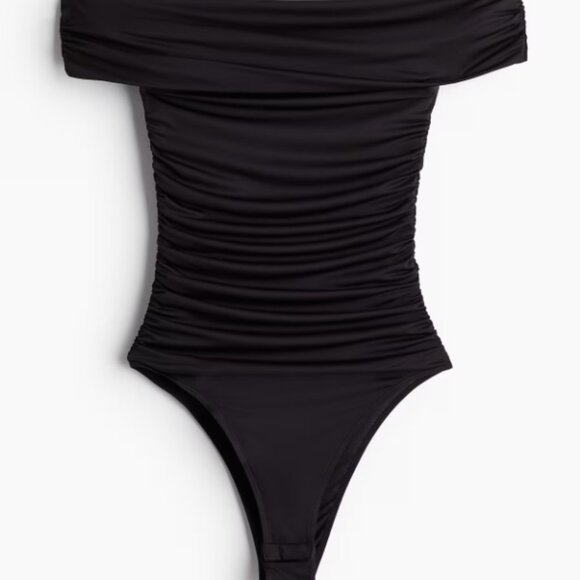 NWOT H&M Gathered Off-the-Shoulder Bodysuit Black Small - Picture 2 of 7